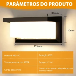 Luminaria Parede Externa Led Retangular Arandela 110v/220v - Imagem 6