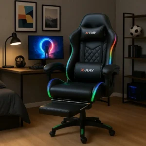 Cadeira Gamer E Escritório X-ray Fit Com Led Rgb Ergonômica Cor Preta Material Do Estofamento Couro Sintético - Imagem 1