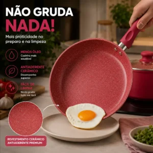 Jogo De Panelas Cerâmico Antiaderente Indução Fogão 5 Peças - Imagem 4