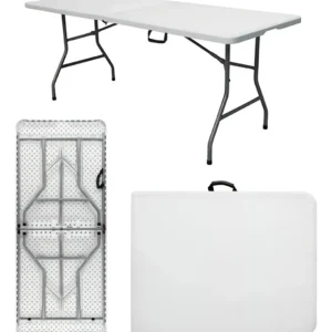 Mesa Dobrável Vira Maleta Com Alça Portátil 1.80m Para Camping Pesca Jardim Área Externa Ou Interna Salão De Festas Gourmet Cor BrancoLuvinco - Imagem 1