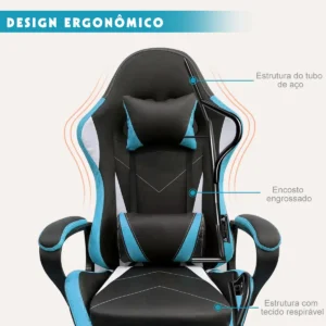 Cadeira Gamer Barata Ergonômica Python Fly Couro Sintético Cor Azul - Imagem 3