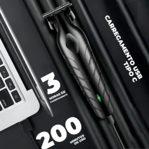 Máquina De Corte Acabamento Profissional Aparador Cabelo Pelo Barbear Maquininha Detalhes Sem Fio Preto - Imagem 6