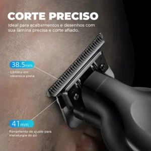 Máquina De Corte Acabamento Profissional Aparador Cabelo Pelo Barbear Maquininha Detalhes Sem Fio Preto - Imagem 3