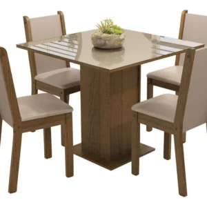 Sala De Jantar Mesa Tampo De Vidro 4 Cadeiras Tifani Madesa Cor Rustic/Crema/Sintético Bege XMMDJA040165 - Imagem 3