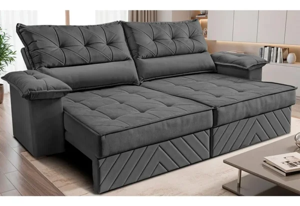Sofá Retrátil 2,40m Molas E Espuma D33 Thunder. Cama Inbox