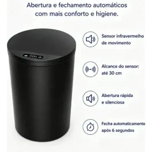 Lixeira Inteligente Automática com Sensor para Cozinha e Banheiro, 16 Litros Preto - Imagem 7