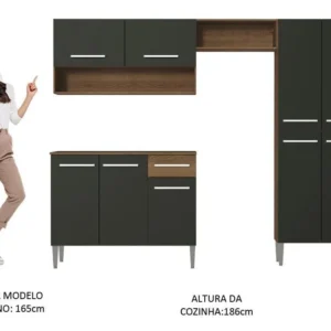 Armário de cozinha modulada completa compacta Emilly pop com armário e balcão cor rustic/preto GREM229002 - Imagem 8
