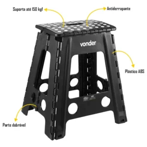 Banqueta Plástica Multiuso Dobrável 45cm 150kg Vonder Preto - Imagem 3