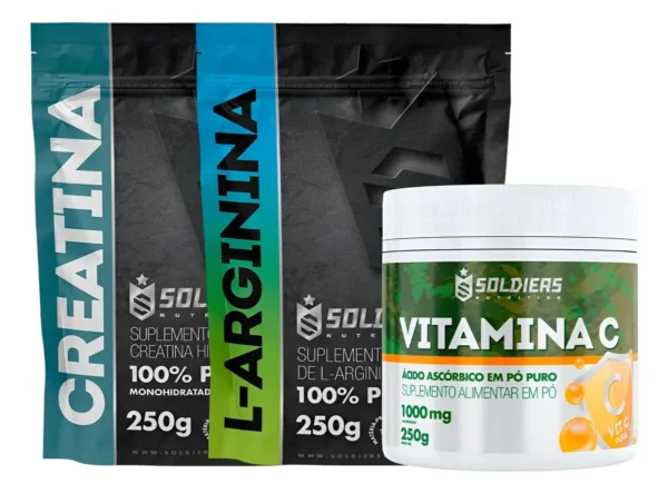 Kit: Vitamina C 250g + Creatina 250g + Arginina 250g