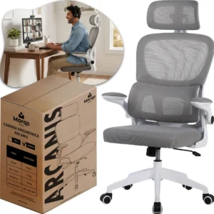 Cadeira Escritório Presidente Ergonômica NR17 Marqs Home Arcanis Cinza com Apoio Lombar e Encosto Mesh Premium - Imagem 1