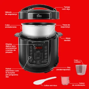 Panela De Pressão Elétrica 6l 1000w Inox Ppe102 - Kian - Imagem 5