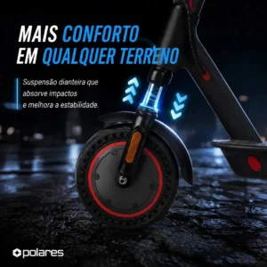 POLARES Z20PRO Patinete Elétrico Premium 500w Pneu Aderente Velocidade Máxima 32km/h Motorizado Até 30km De Autonomia Polares Cor Preto - Imagem 7