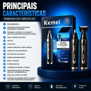 Barbeador Eletrico Sem Fio Recarregavel Barba Orelha Nariz - Imagem 3