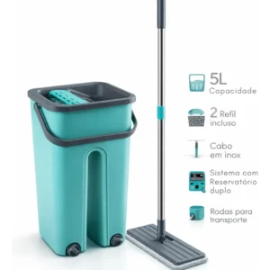 Rodo Flat Mop Limpeza Profissional 2 Refil Mopi Com Balde 5 - Imagem 4