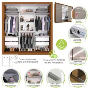 Guarda Roupa Casal Costa Rica Espelho 3 Portas Com Espelho 4 Gavetas Sallêto Móveis Cor Cinamomo/Off-White - Imagem 7