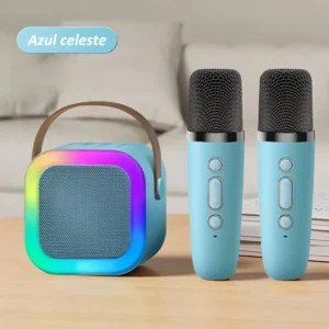 Caixinha Som Karaokê 2 Microfones Bluetooth Infantil Adulto Cor Azul-celeste - Imagem 2