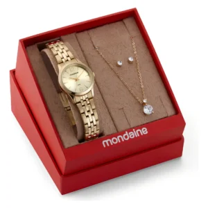 Relógio Mondaine Feminino Dourado Clássico com Semijoias Kit 32606lpmkde1k1 - Imagem 5