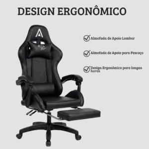 Cadeira Gamer Ergonômica Alpha Rija de Couro Sintético Preta - Imagem 7