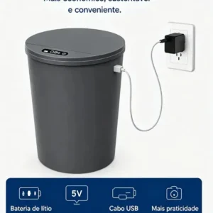 Lixeira Inteligente 16 Litros Com Sensor Automático Para Banheiro e Cozinha Cinza - Imagem 7