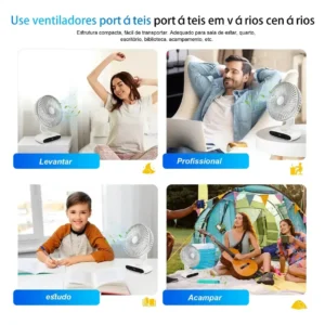 Ventilador De Mesa E Parede Ajustável Silencioso Portátil - Imagem 7