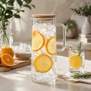 Jarra De Vidro Borossilicato 1,2 L Com Tampa Bambu Vedação Hermética Para Sucos Água Pítia - Imagem 2