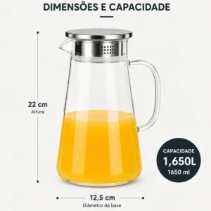 Jarra De Vidro Borossilicato 1,65l Tampa Inox - Imagem 4