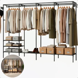 Guarda Roupa Cabideiro Organizador Closet Aberto Desmontavel Arara Divisórias 10 Prateleiras Aço Resistente Preto Irsina - Imagem 1