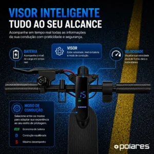 POLARES Z20PRO Patinete Elétrico Premium 500w Pneu Aderente Velocidade Máxima 32km/h Motorizado Até 30km De Autonomia Polares Cor Preto - Imagem 6