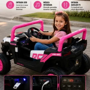 Carro Utv Elétrico Wild Rosa Para Criança Abre Portas Luz Led Com Musica Bribri UTV Wild Racer - Imagem 8