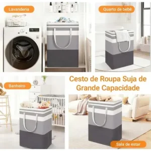 Kit 2 Cesto De Roupa Suja Grande Dobrável Para Banheiro 72l - Imagem 6