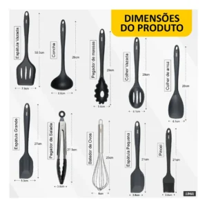 Lumai Kit de Utensilios de Cozinha de Silicone Maciço Miami Premium - Conjunto com 10 Peças Livre de BPA - Jogo com Espatulas Pegador Conchas Colheres Batedor de Ovos - Tamanho Grande e Pegada Firme - Imagem 8