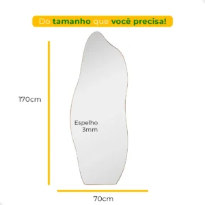 Espelho Orgânico com LED 170x70 cm Ideal para Quarto, Banheiro, Escritório, Hall e Sala - Modelo Flame com Iluminação LED Quente, Perfeito para Ambientes com Decoração Moderna - Imagem 5