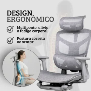 Cadeira Escritório Ergonômica Presidente Rija Diamond Cinza Tela Mesh - Imagem 6