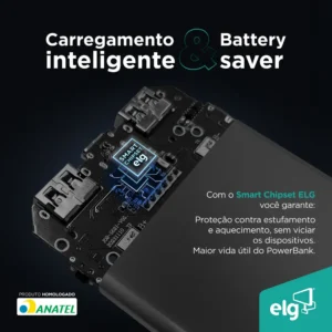 Power Bank Pro 20000mAH ELG PB200BK, Bateria Portátil Universal, Carga Rápida, Display Indicador, Entradas Micro USB e USB-C, 2 Portas USB-A, PD+QC3.0, Preto - Imagem 5