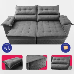 Sofá Retrátil 2,40m Molas E Espuma D33 Thunder. Cama Inbox - Imagem 6