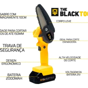 Motosserra Mini BTS-100 Bateria Recarregável 21v The Black Tools Cor Amarelo - Imagem 3