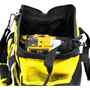 Bolsa Ferramentas Reforçada Grande Lona B-TEK BT-398 Mala 16 Bolsos 15kg Eletricista Encanador Mecânico Mochila Fundo Emborrachado Manutenção Predial Porta Ferramenta Profissional Preto E Amarelo - Imagem 8