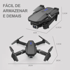 Mini Drone E88 Pro Com Câmera Dupla Wifi Com Case 2 Baterias + SCORELL Mini Controle Remoto Drone 2.4 Ghz - Imagem 6