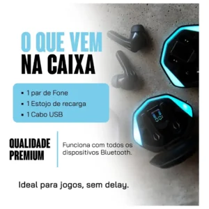 Fone de Ouvido Casenn G9S Bluetooth TWS Gamer Preto com Microfone e LED - Imagem 6