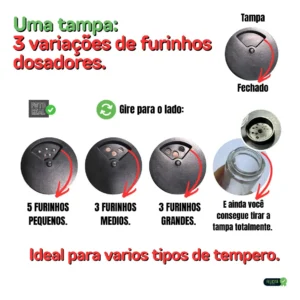 Porta Temperos Condimentos Giratório Kit 12 Potes De Vidro Com Tampa Dosadora 3 Regulagens Preto Quadrado Bravli - Imagem 6