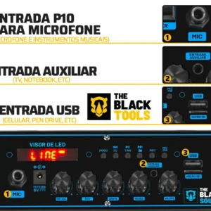 Caixa De Som Amplificada Bluetooth 600w Rms Tcs400 Cor Preto The Black Tools Com Rádio Fm Usb Pendrive Led Rgb Bivolt - Imagem 5