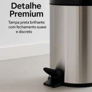 Lixeira Inox 15l Pedal Tampa Antiodor Cozinha Banheiro LHP ECOMMERCE Preto - Imagem 4