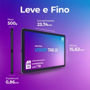 Positivo Vision TAB10 T3010 4GB RAM 128GB SSD com Capa Teclado Octa-Core 5 13MP Bateria 6000mAh Tela 10.1“ HD Wifi AC e 4G Full Lamination - Preto - Imagem 5