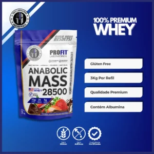 Hipercalórico Anabolic Mass 28500 - 3kg - Profit Labs Sabor Chocolate com Morango - Imagem 5