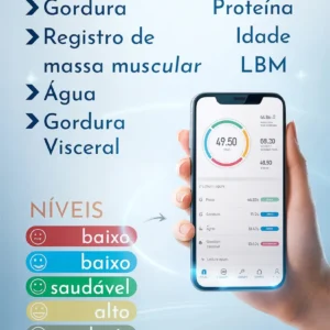 Balança Digital Bioimpedância Profissional smart imc 180kg Bluetooth Corporal Aparelho Alta Capacidade aplicativo App para Android e para IOS Balança De Banheiro Academia - Imagem 3