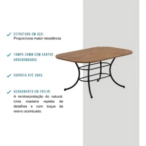 Conjunto Sala De Jantar Carraro Com Mesa E 6 Cadeiras Preto Fenix Carraro - Imagem 7