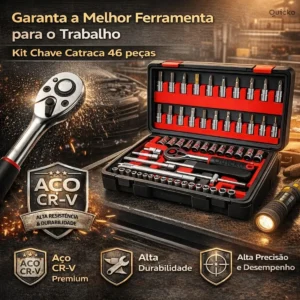 Kit Chaves Ferramentas Jogo Fenda Philips Catraca Soquete Allen 46 Peças Com Maleta Completa Manual Ideal Mecânico Manutenção Casa Carro Profissional Resistente Portátil Compacto Quicko Vermelho - Imagem 5