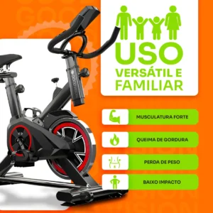 Bicicleta Ergometrica Spinning GoodVision Profissional Para Cardio Fitness Musculação Atividade Física Inercia Cor Preto e Vermelho ate 150kg - Imagem 3