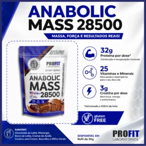 Suplemento em pó ProFit Laboratórios Anabolic Mass 28500 proteínas sabor chocolate em sachê de 3kg - Imagem 6