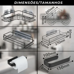 Kit 4 Suporte De Banheiro Alto Adesivo De Parede Aramado Pr - Imagem 7